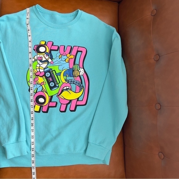 80s Teal Logo Pop Art Retro Sport Pullover Sweatshirt L - Picture 5 of 6